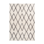Tapis shaggy rectangulaire écru avec motifs losanges noirs pour salon moderne