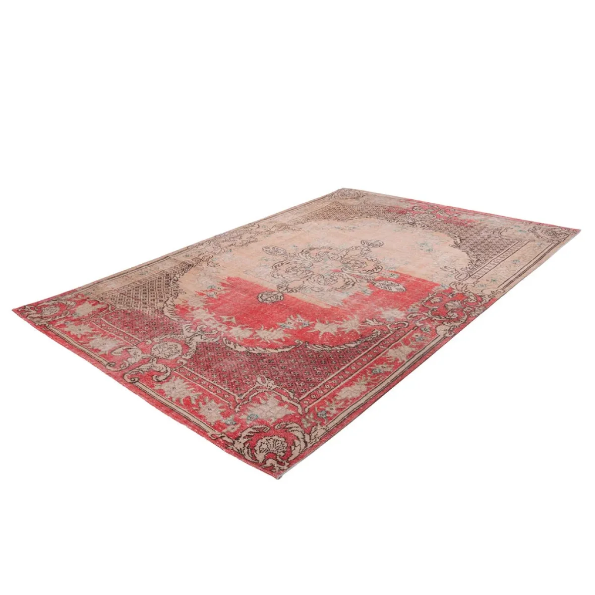 Tapis rectangulaire orné avec design rouge et beige vintage 200cm x 290cm