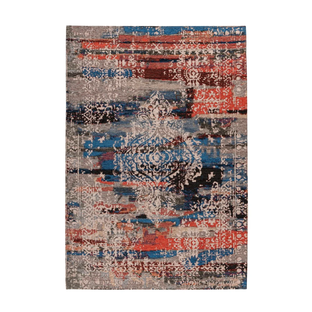 Tapis vintage oriental multicolore à poils ras avec motif médaille traditionnel vieilli