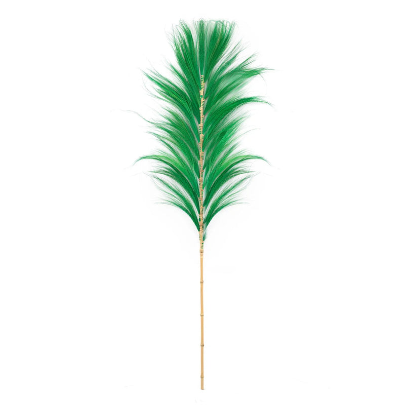Tige déco plume verte émeraude sur tige aspect bambou – H190 cm