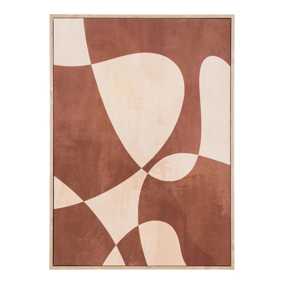 Toile déco 50x70 cm marron et beige, art abstrait minimaliste encadré bois clair