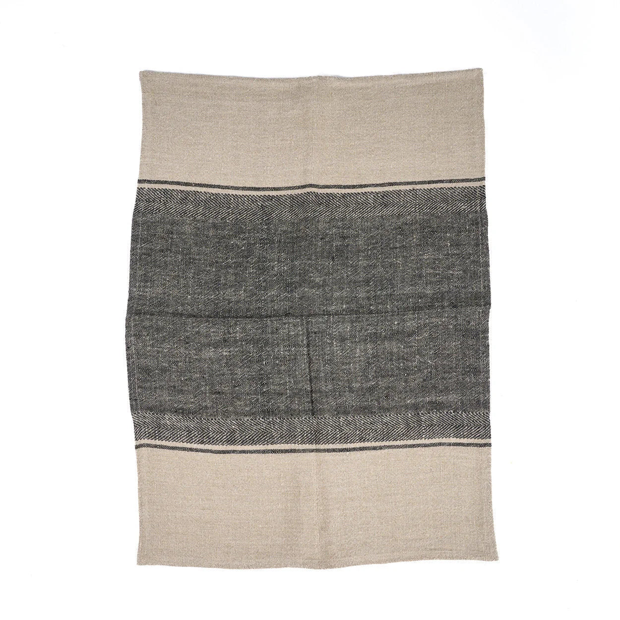 Torchon de cuisine en lin bicolore noir et beige 50x70 cm texturé