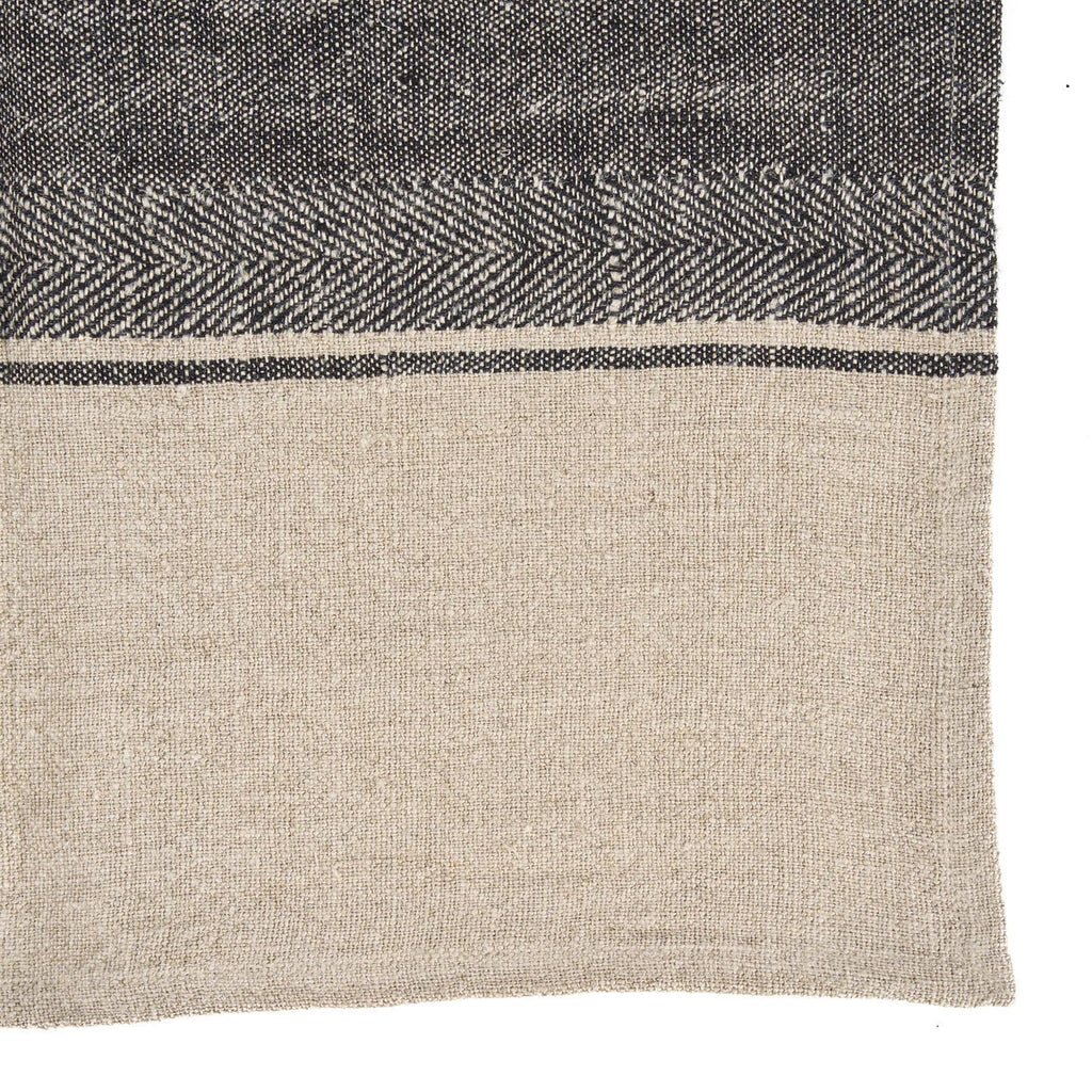 Torchon de cuisine en lin bicolore noir et beige 50x70 cm, serviette beige à rayure chevron noir