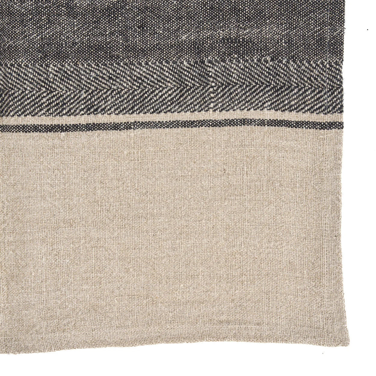 Torchon de cuisine en lin bicolore noir et beige 50x70 cm, serviette beige à rayure chevron noir