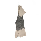 Torchon de cuisine lin bicolore noir beige herringbone 50x70 cm
