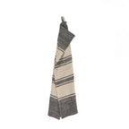 Torchon en lin naturel rayé noir et beige texturé avec boucle