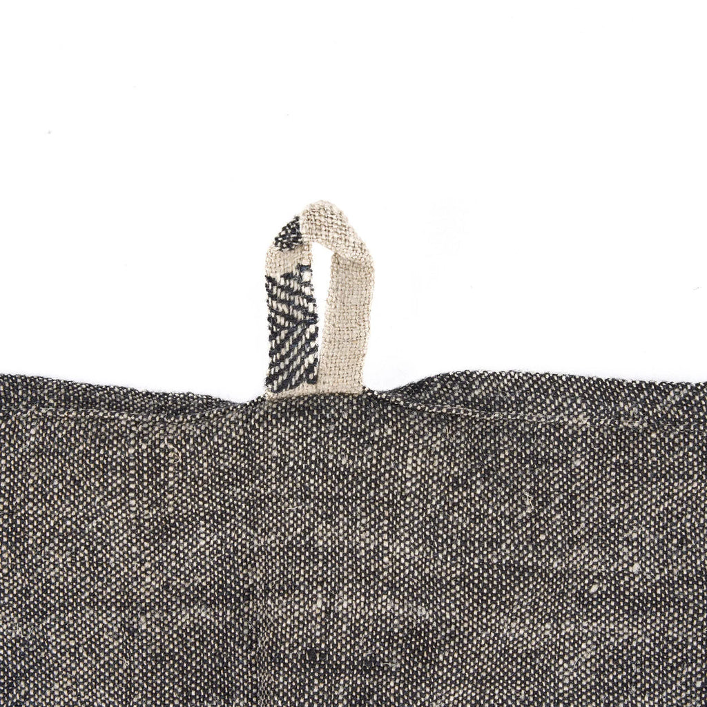 Torchon en lin rayé noir et beige texturé noir et blanc avec boucle