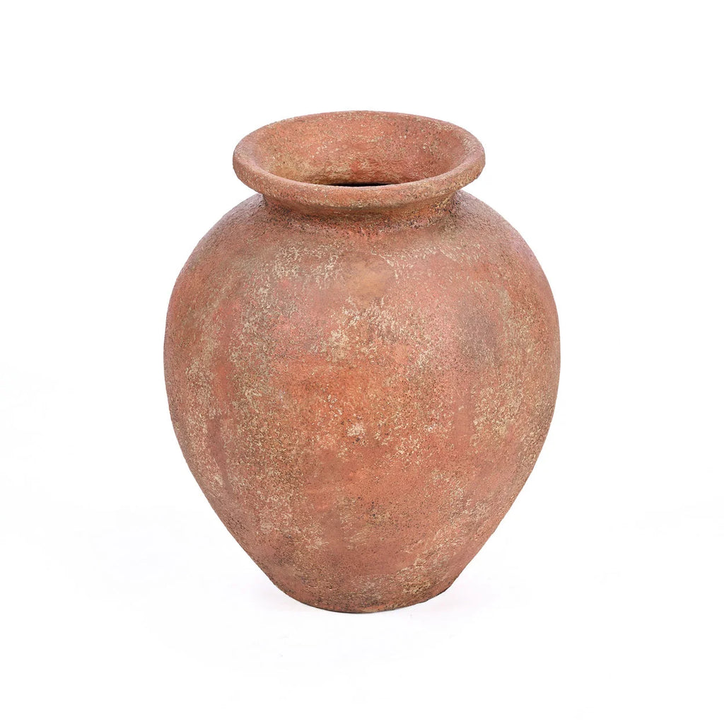 Vase amphore en terre cuite terracotta patinée, H50 cm XL, corps arrondi et bord évasé