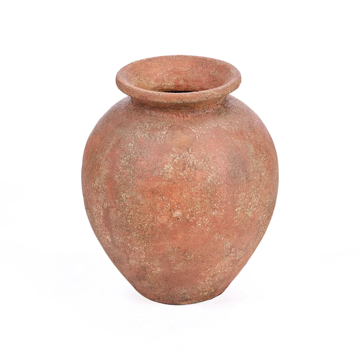 Vase amphore en terre cuite terracotta patinée, H50 cm XL, corps arrondi et bord évasé