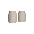 Deux vases artisanaux blanc cassé texturé mat H31 cm en céramique off-white