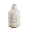 Vase en béton et rotin gris naturel courbé pour fleurs séchées – H24 cm
