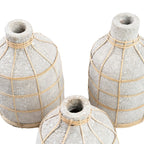 Vase en béton et rotin gris naturel courbé pour fleurs séchées – H24 cm