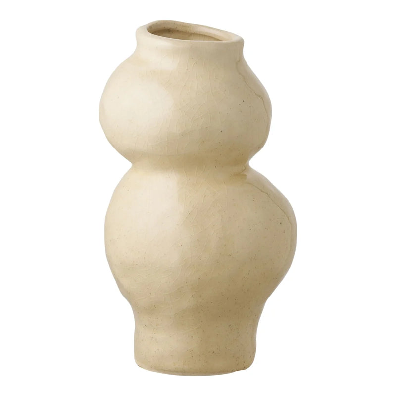 Vase en céramique craquelée crème col oblique – H19,5 cm