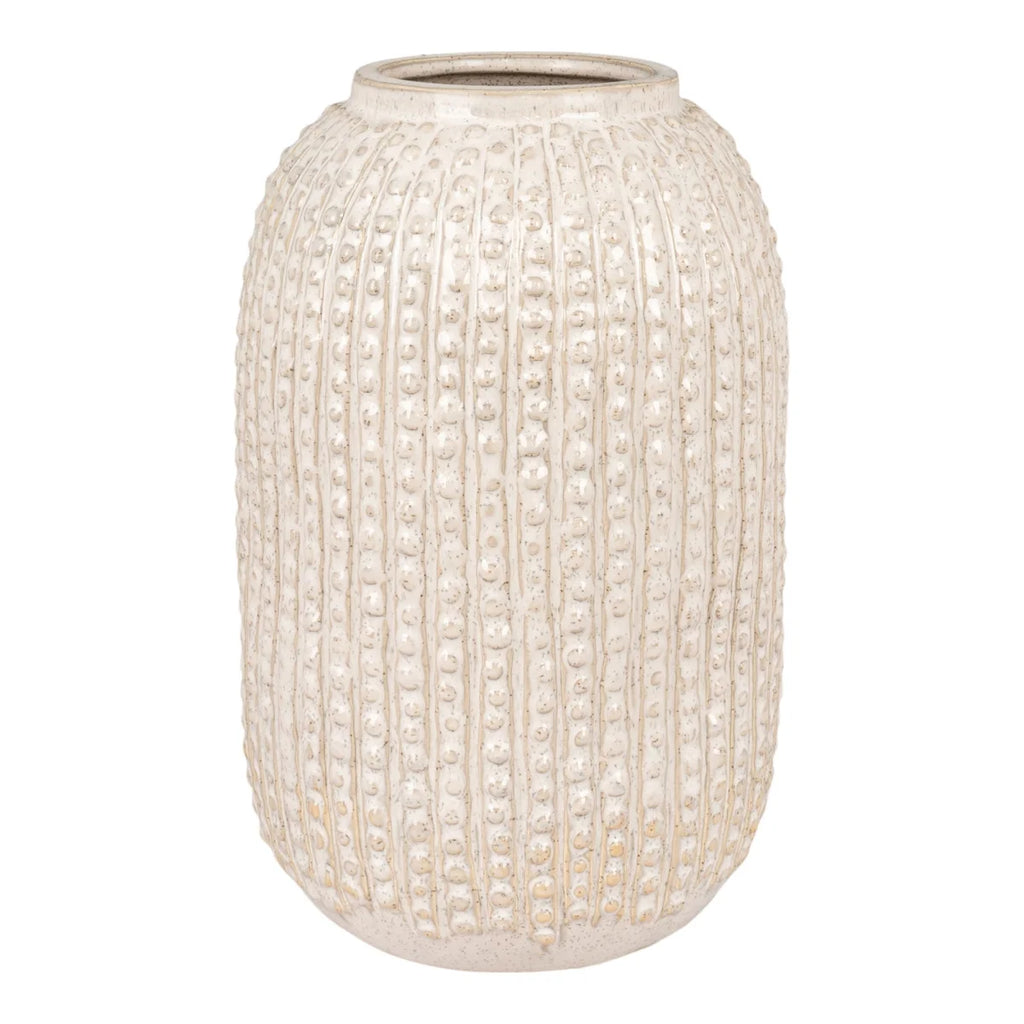 Vase en céramique texturée écru à col étroit, H25 cm