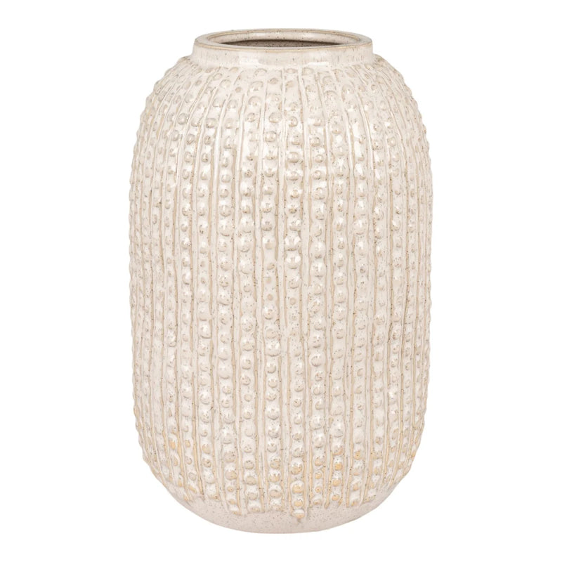 Vase en céramique texturée écru à col étroit – H25 cm