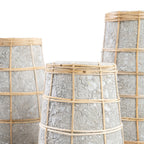 Vase conique en terre cuite et rotin & béton – H22 cm