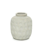 Vase cylindrique en terre cuite gris béton avec surface texturée en relief H18 cm
