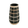 Vase cylindrique en terre cuite noir et rotin tressé – H26 cm