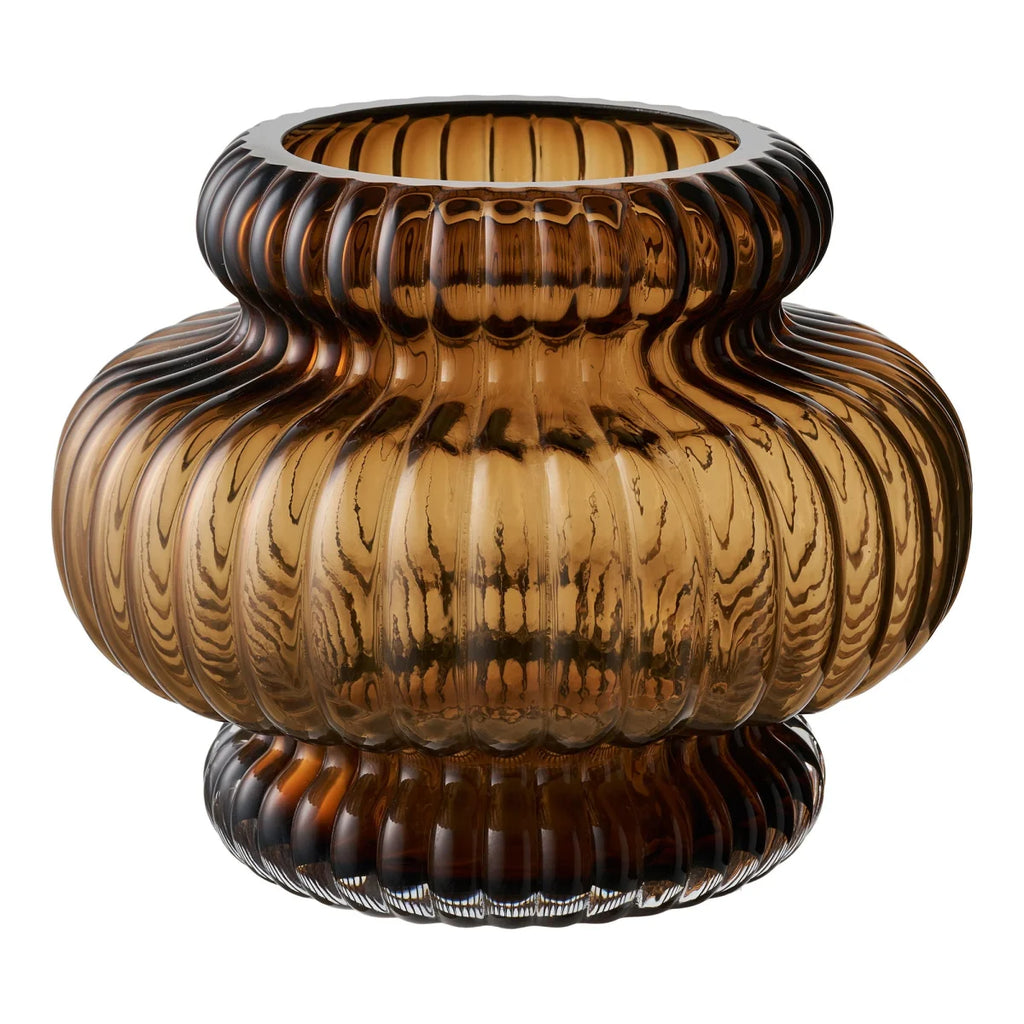 Vase déco en verre fumé ambré relief fluté forme citrouille Ø20 cm