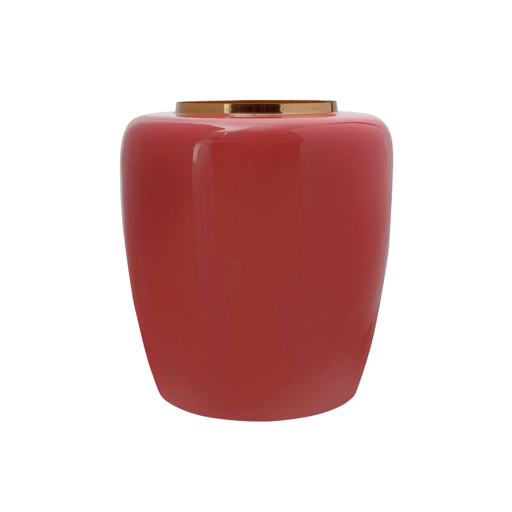 Vase Art Deco 100 Koralle / Gold, urne en céramique brillante rose profond avec bord en or
