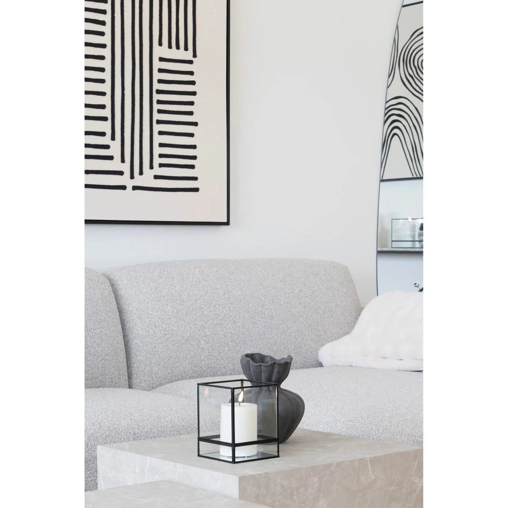 Vase décoratif en céramique anthracite effet pierre col ondulé H19 cm avec lanterne