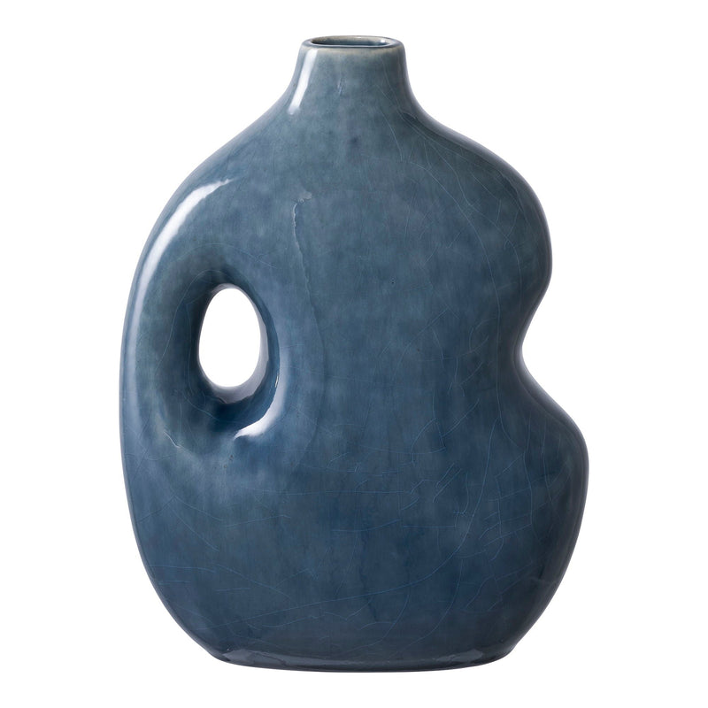 Vase décoratif en céramique bleu pétrole ajouré finition satinée – H25 cm