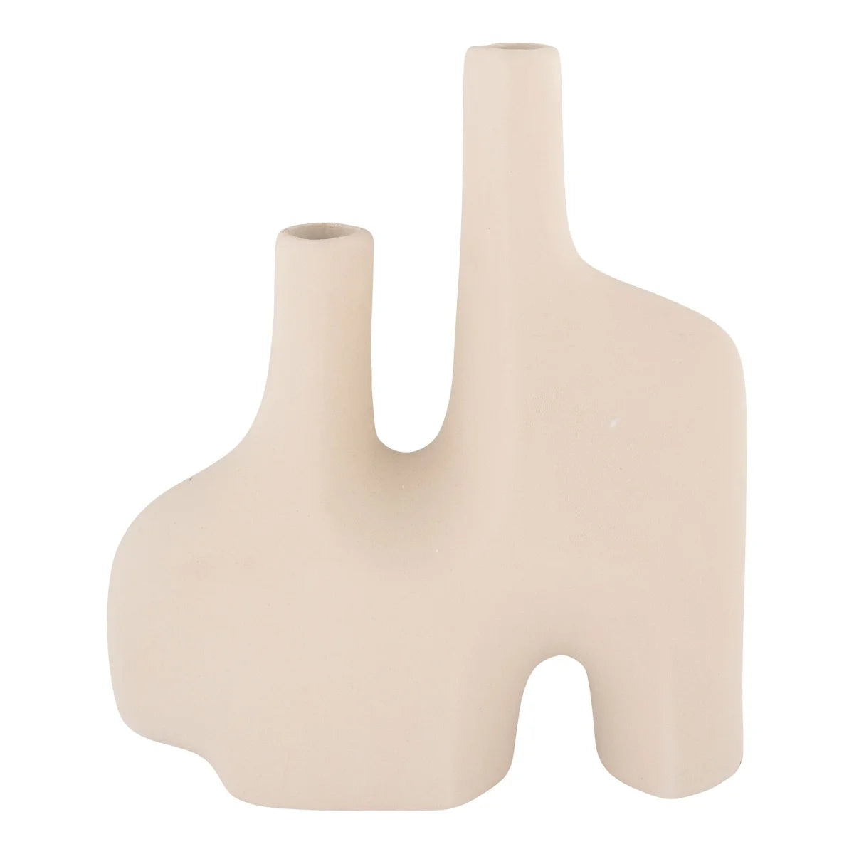 Vase décoratif en céramique mate beige à deux cols, H27 cm