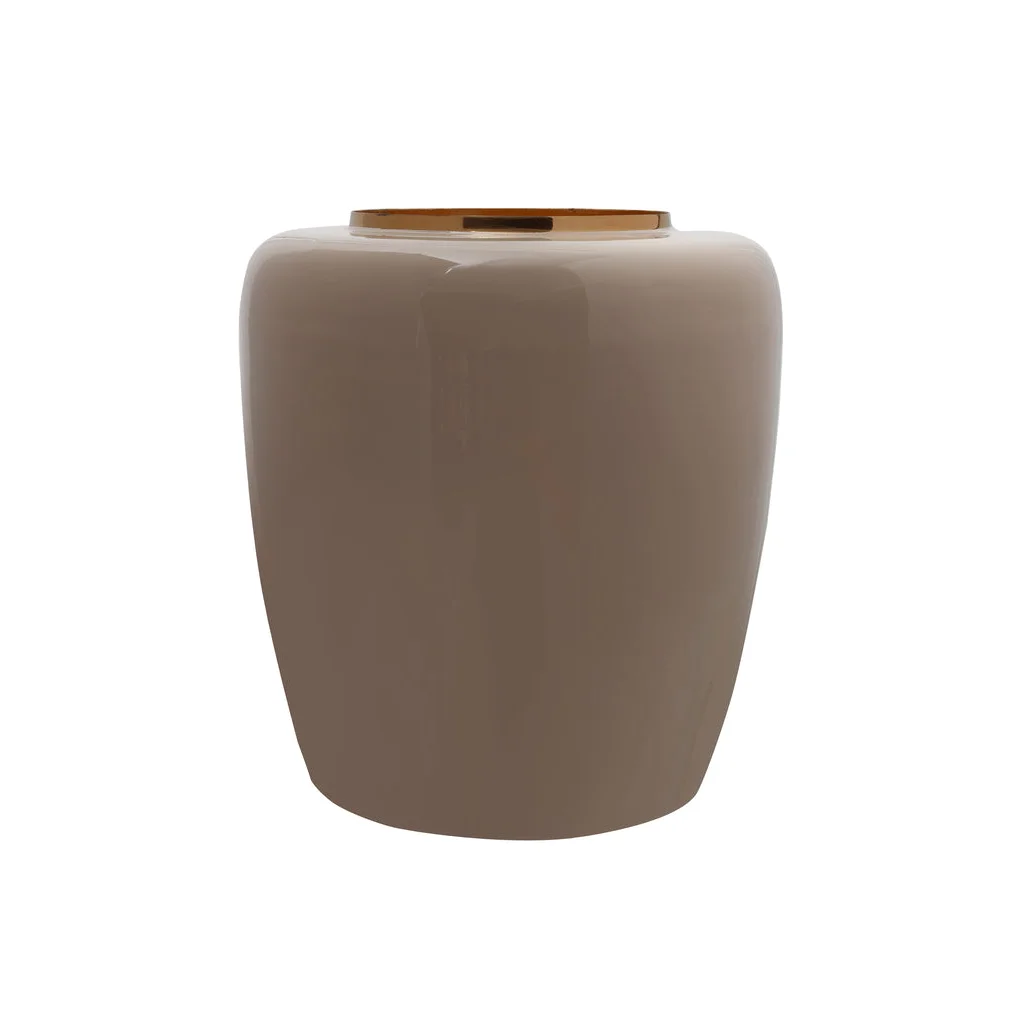 Vase Art Deco 100 Taupe Gold, vase moderne beige avec bordure dorée