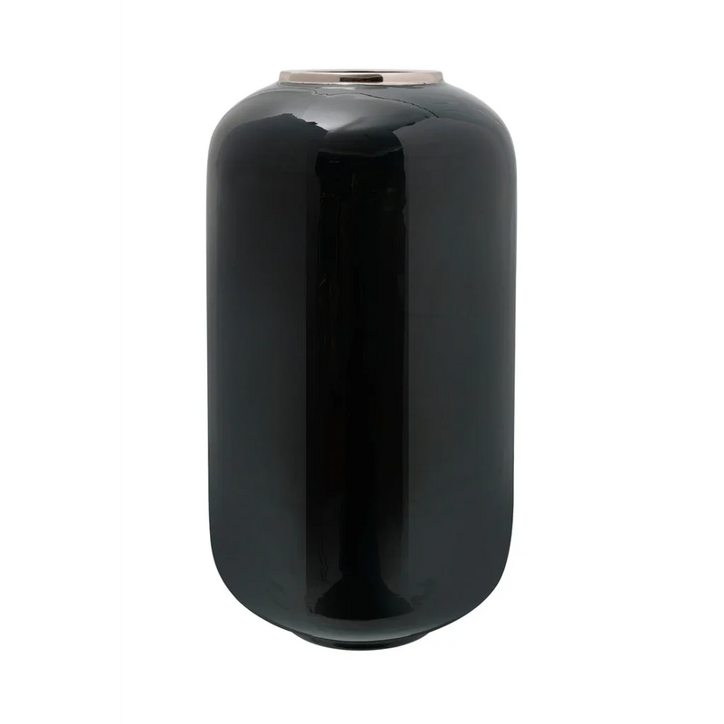 Vase décoratif en métal vert foncé brillant col argenté – H48,5 cm
