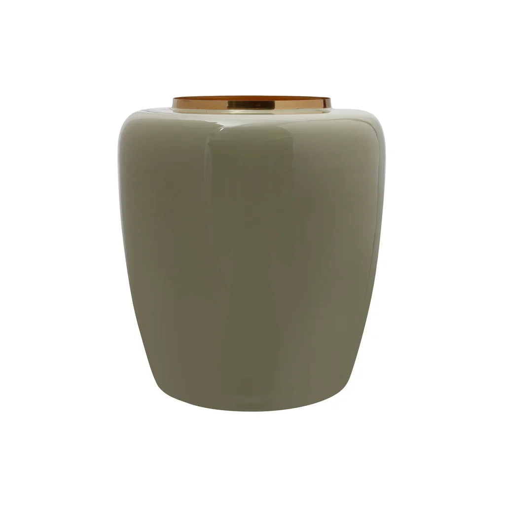 Vase Art Deco 100 Mint Gold en céramique gris clair avec bord en or