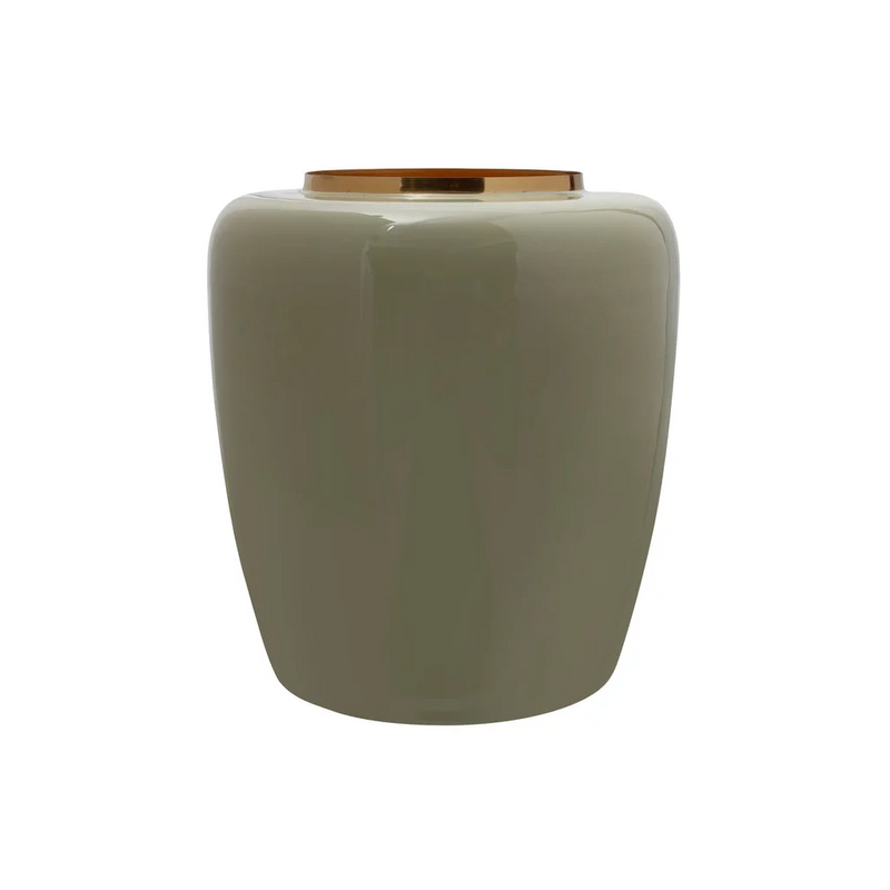 Vase décoratif en métal vert sauge et doré finition brillante – H36,5 cm