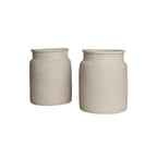 Deux pots céramiques beige mat, bords évasés, H35 cm papier mâché texturé