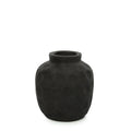 Vase décoratif en terre cuite noire, texture sombre, court col, H14 cm