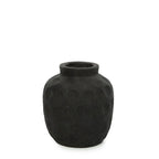 Vase décoratif en terre cuite noire, texture sombre, court col, H14 cm
