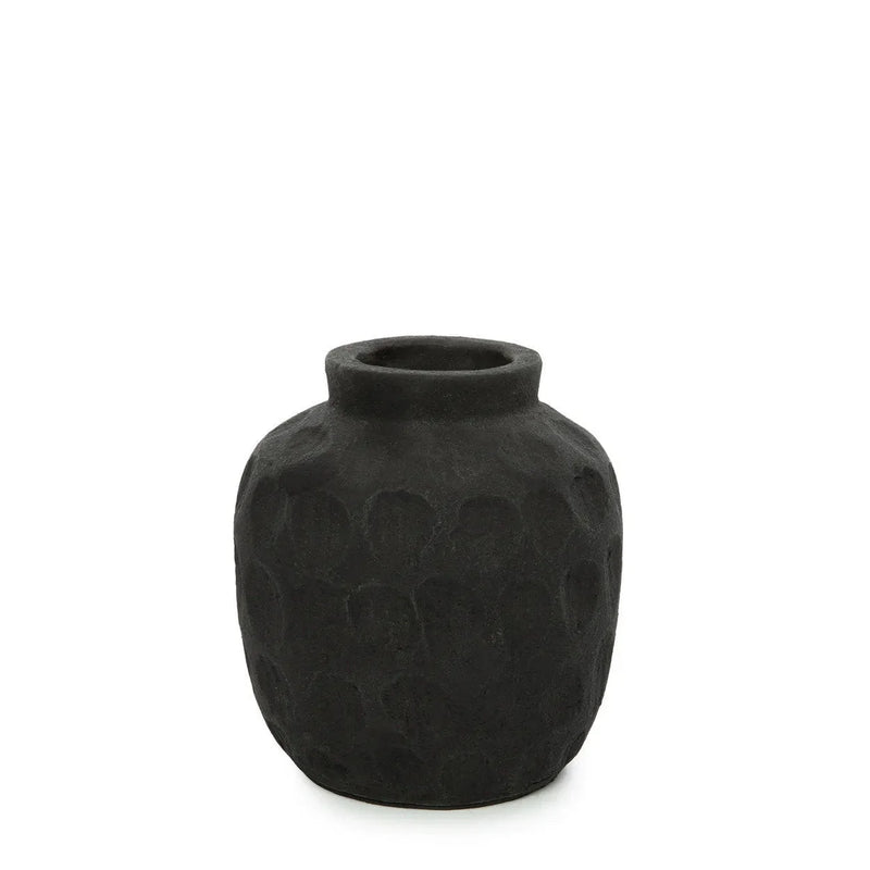 Vase décoratif en terre cuite noire H14 cm