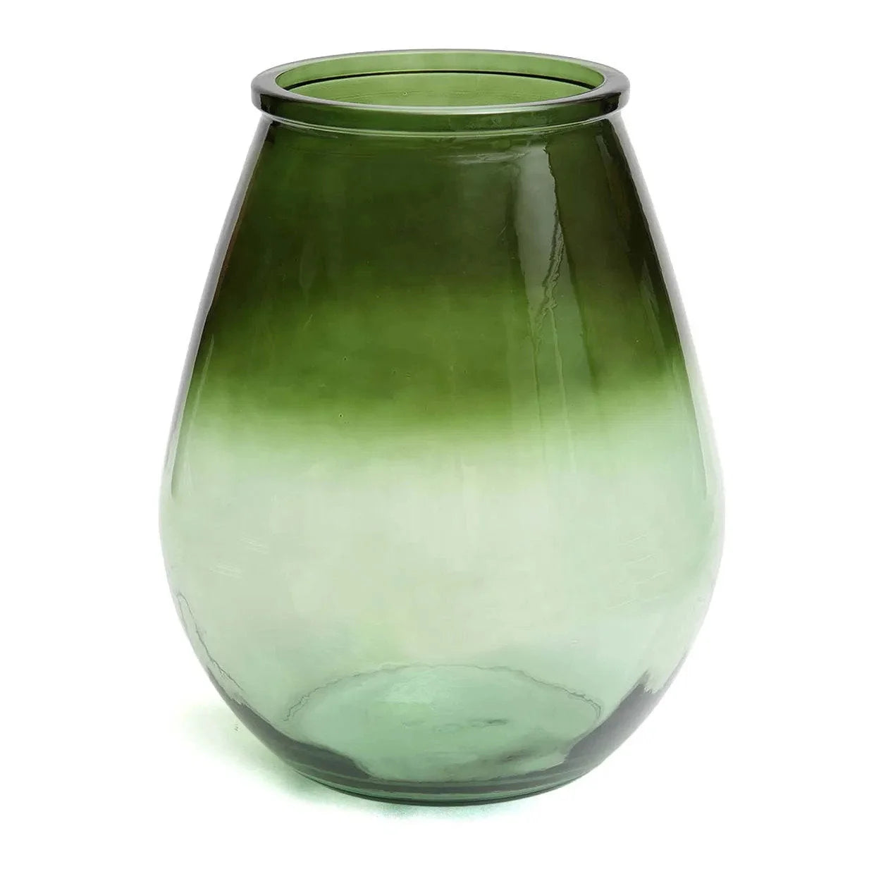 Vase décoratif en verre recyclé vert, design arrondi lisse H35 cm