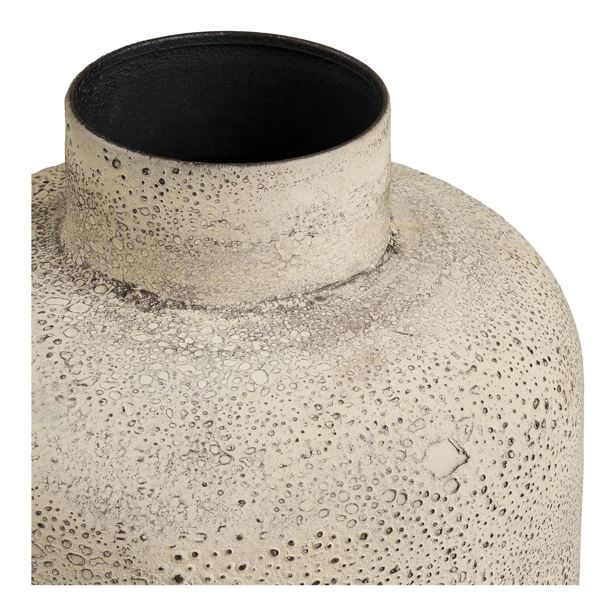 Vase haut en métal effet béton beige grège, col étroit, H78 cm