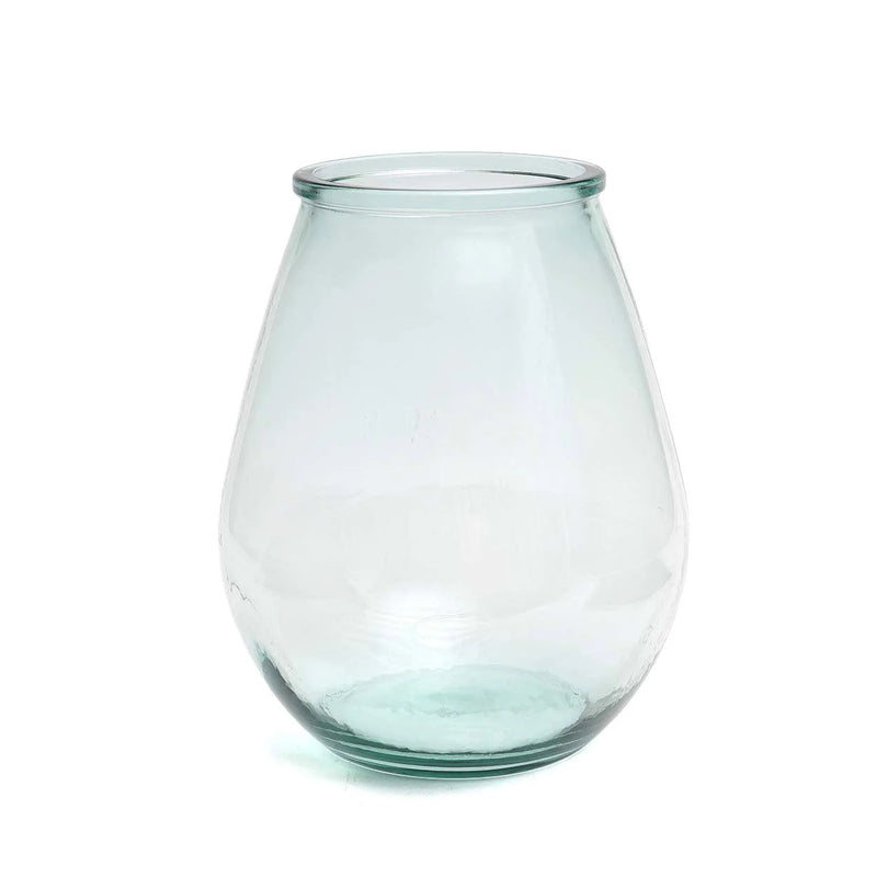 Vase ovale en verre recyclé transparent bleu – H23 cm