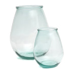 Vase ovale en verre recyclé transparent bleu – H23 cm