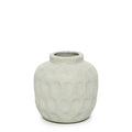Vase rond en terre cuite effet béton gris avec surface texturée et piquée, Ø14 cm
