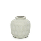 Vase rond en terre cuite effet béton gris avec surface texturée et piquée, Ø14 cm