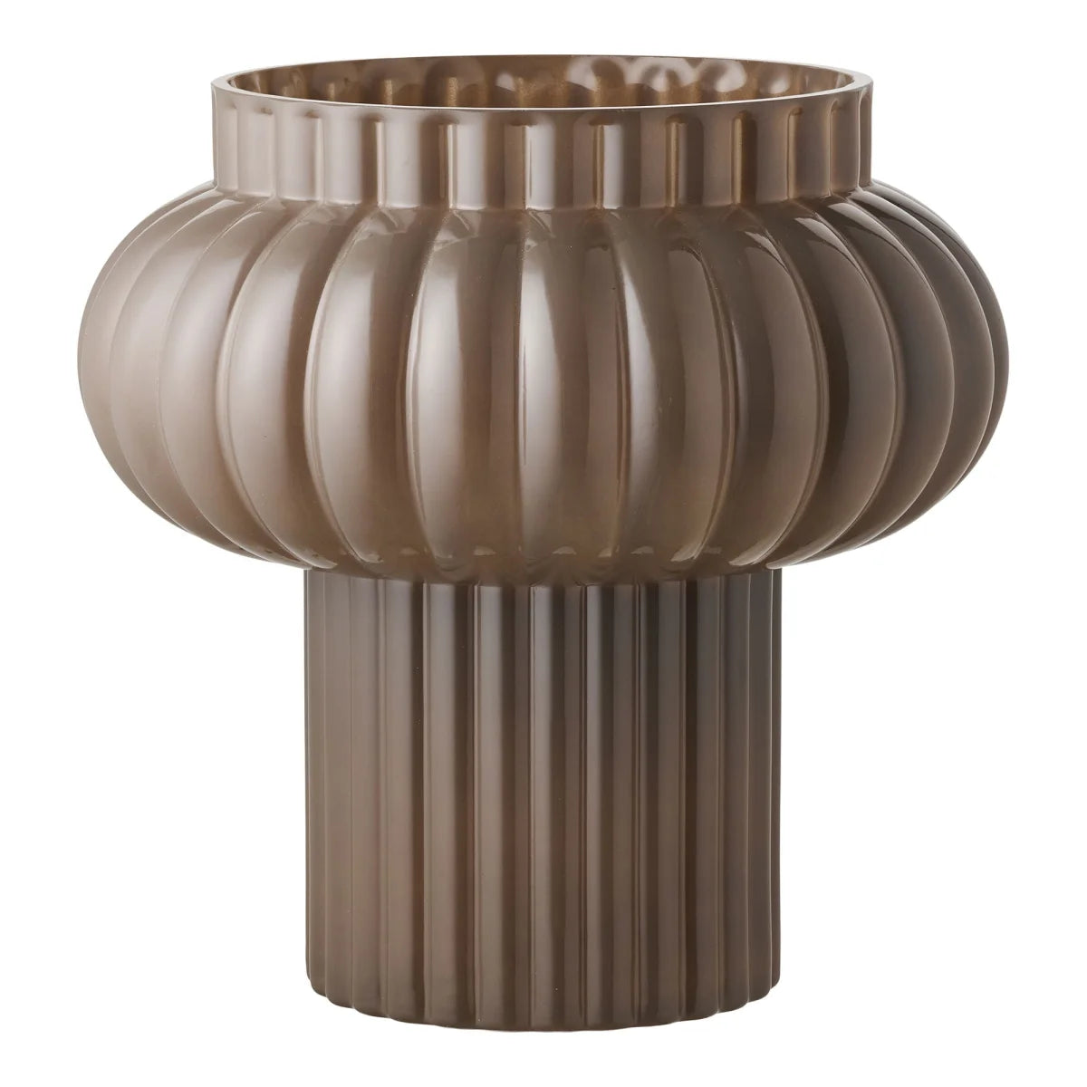 Vase en verre fumé brun cannelé design champignon Ø27 cm