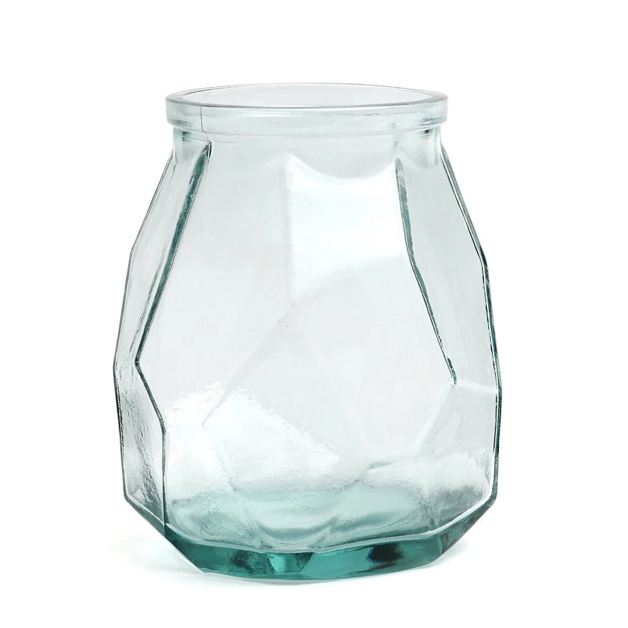 Vase en verre recyclé bleu forme origami 19 cm