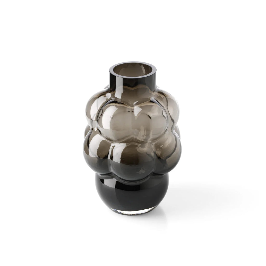 Vase en verre recyclé gris fumé forme bulle sculptée H25 cm