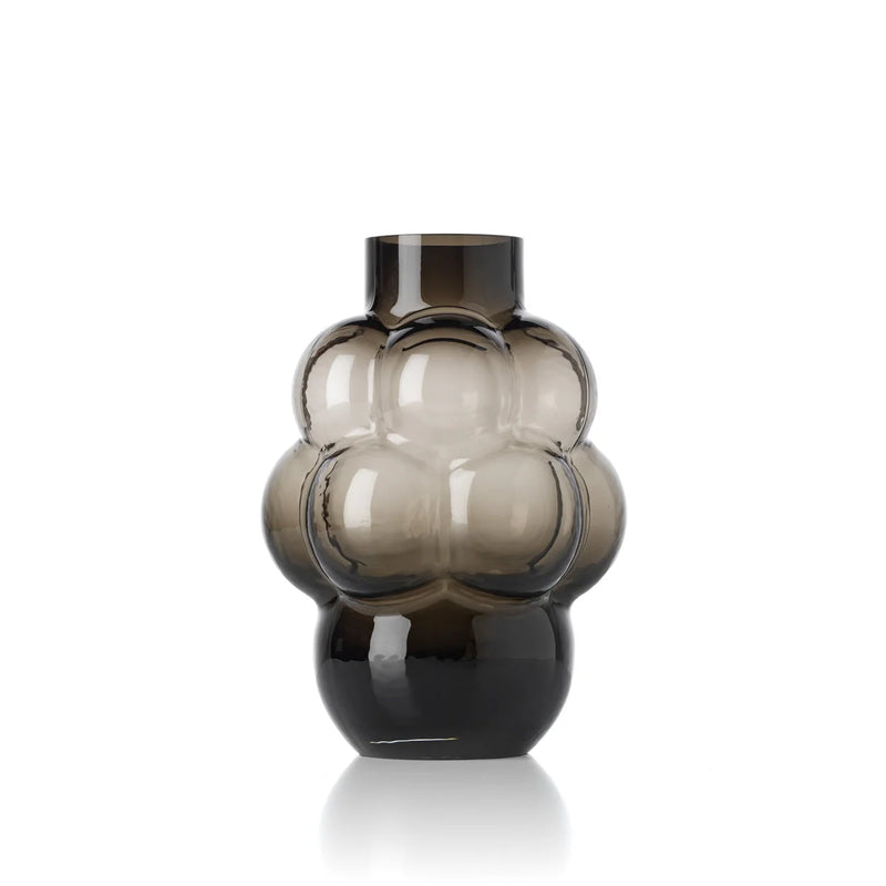 Vase en verre recyclé gris fumé forme bulle sculptée – H25 cm