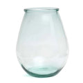 Vase en verre recyclé transparent arrondi moderne bleu – H35 cm
