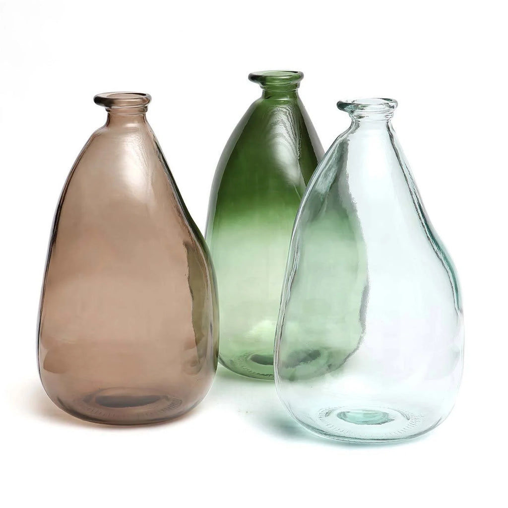 Vase en verre recyclé transparent forme organique bleu – H36 cm