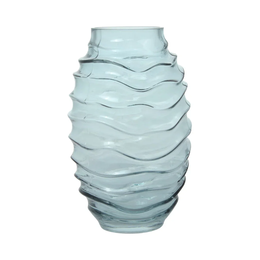 Vase en verre bleu clair avec surface ondulée et texturée Glasvase Sidney 300 Blau