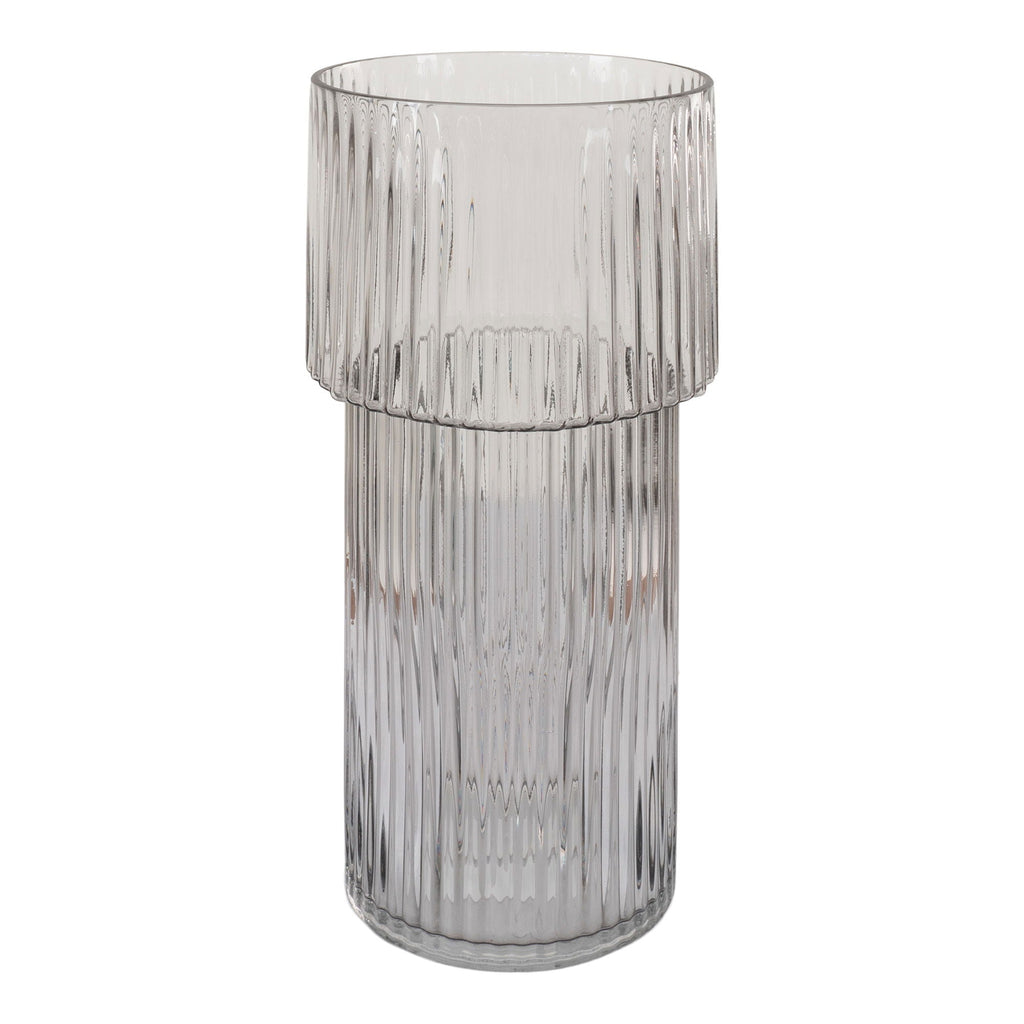 Vase en verre soufflé transparent rond Ø17,5x40 cm à texture cannelée