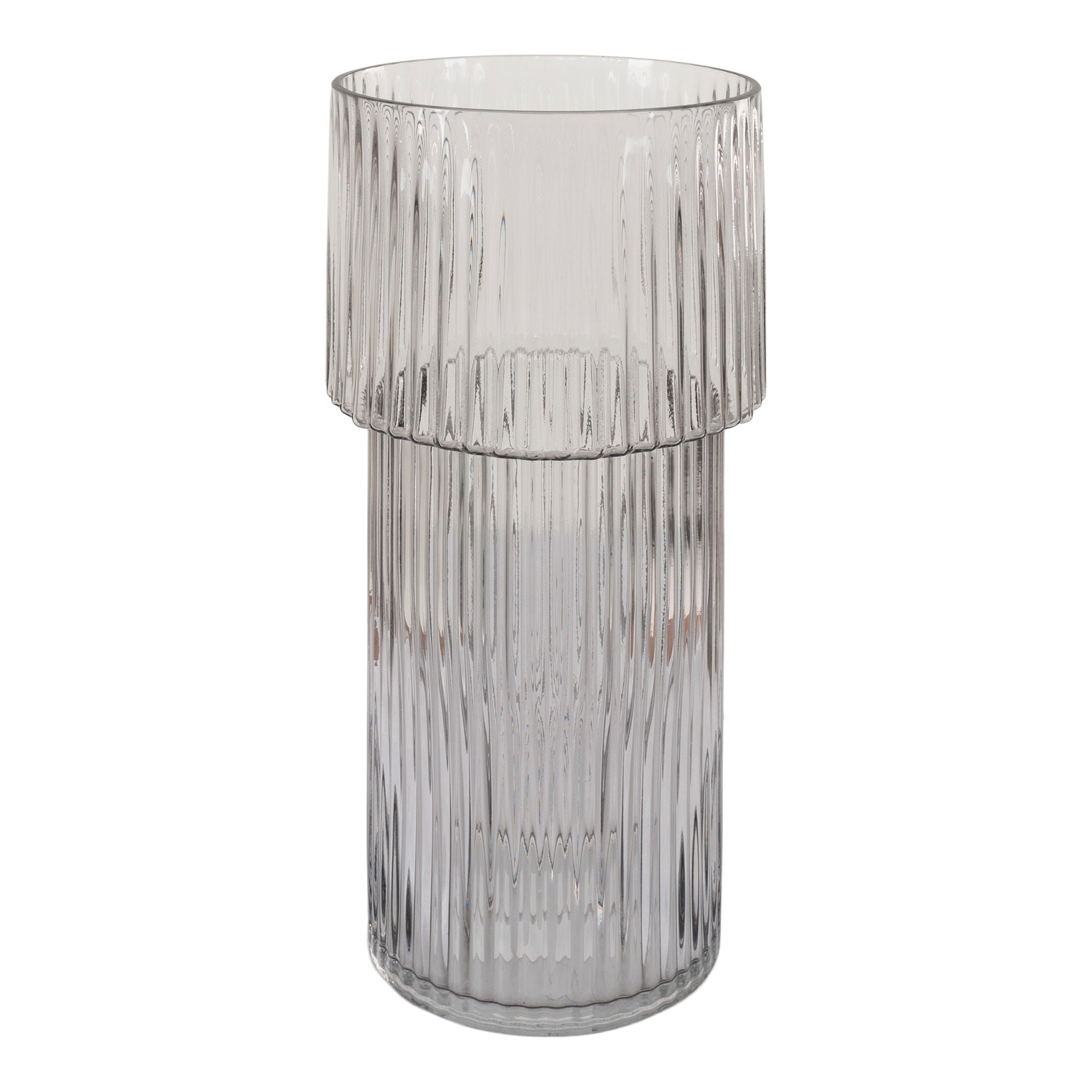 Vase en verre soufflé transparent rond Ø17,5x40 cm à texture cannelée